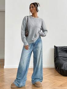 Chiquease Suéter de punto estilo clásico francés, versátil para otoño/invierno