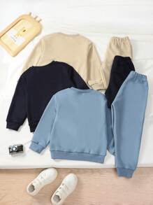 SHEIN Set de 2 piezas Ropa deportiva con estampado de letras para niños pequeños, incluye sudadera con capucha y pantalón de chándal informal para uso diario, adecuado para niños de 4 a 7 años, primavera, otoño e invierno