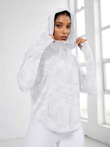 Casual Loose Zip Up Hooded Sports Jacket With Thumb Hole, Suitable For Summer And Autumn