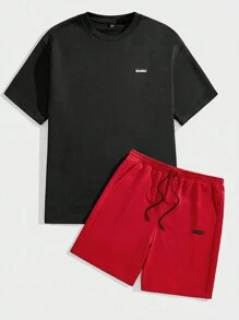 Manfinity VCAY Camiseta de cuello redondo de manga corta con estampado, corte holgado para hombre, verano