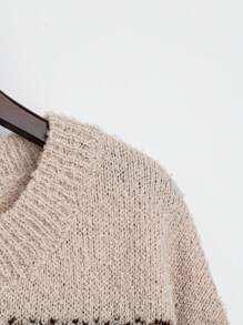 SHEIN LUNE Plus Size Crew Neck Solid Color Patchwork Simple Casual Pullover Sweater Knit Pullover Fall Winter - Multicolor - View 4