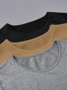 Chiquease 3pcs/Set Women Solid Color Round Neck Long Sleeve Casual T-Shirts, Autumn