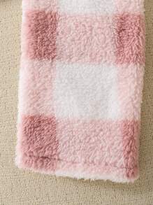 年轻女孩可爱温暖羊毛 2 件套围巾，粉色和白色格子图案，舒适时尚的设计，适合 4-7 岁儿童，非常适合冬季日常穿着和家庭聚会 - 粉色 - 查看 6