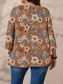 SHEIN LUNE Plus Size Women Casual Retro Floral Pattern Lightweight Jacket Fall Clothes Winter Clothes Autumn - Khaki - View 2