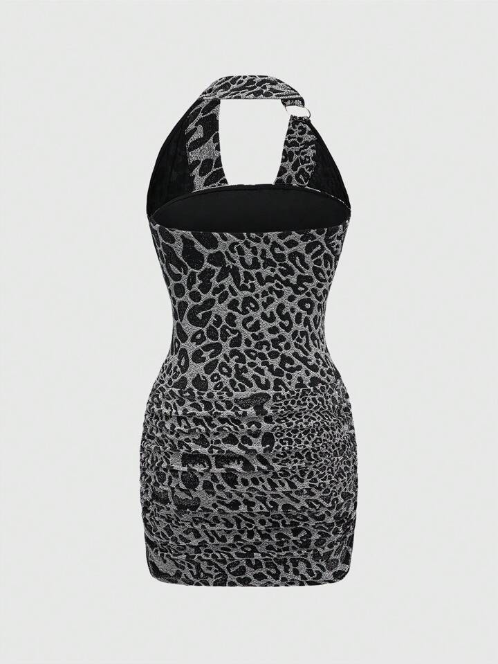 Our J-Fashion Y2K Leopard Print Plunge Neck Metal Ring Design Textured  Metallic Bodycon Mini Party Dress For Women is such a vibe - ROMWE