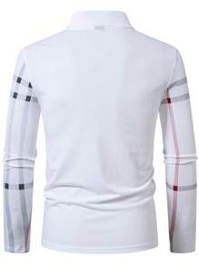 Manfinity Homme Men's Plaid Print Casual Commuter Long Sleeve Polo Shirt, Autumn,Boy Friend Gifts,White Polo - Multicolor - View 2
