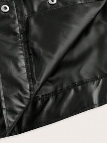 SHEIN BAE 加大码纯色前扣流苏装饰长袖夹克秋季女士夹克 PU 皮夹克适合音乐节派对和高街穿着外出夹克