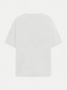 SHEIN EZwear 超大休闲简约时尚图案短袖 T 恤，宽松套头棉质 T 恤适合夏季，男女通用 - 白色 - 查看 2