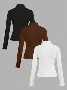 SHEIN EZwear 3pcs Set Casual Plain Slim Crew Neck Long Sleeve Undershirts, Warm For Autumn & Winter
