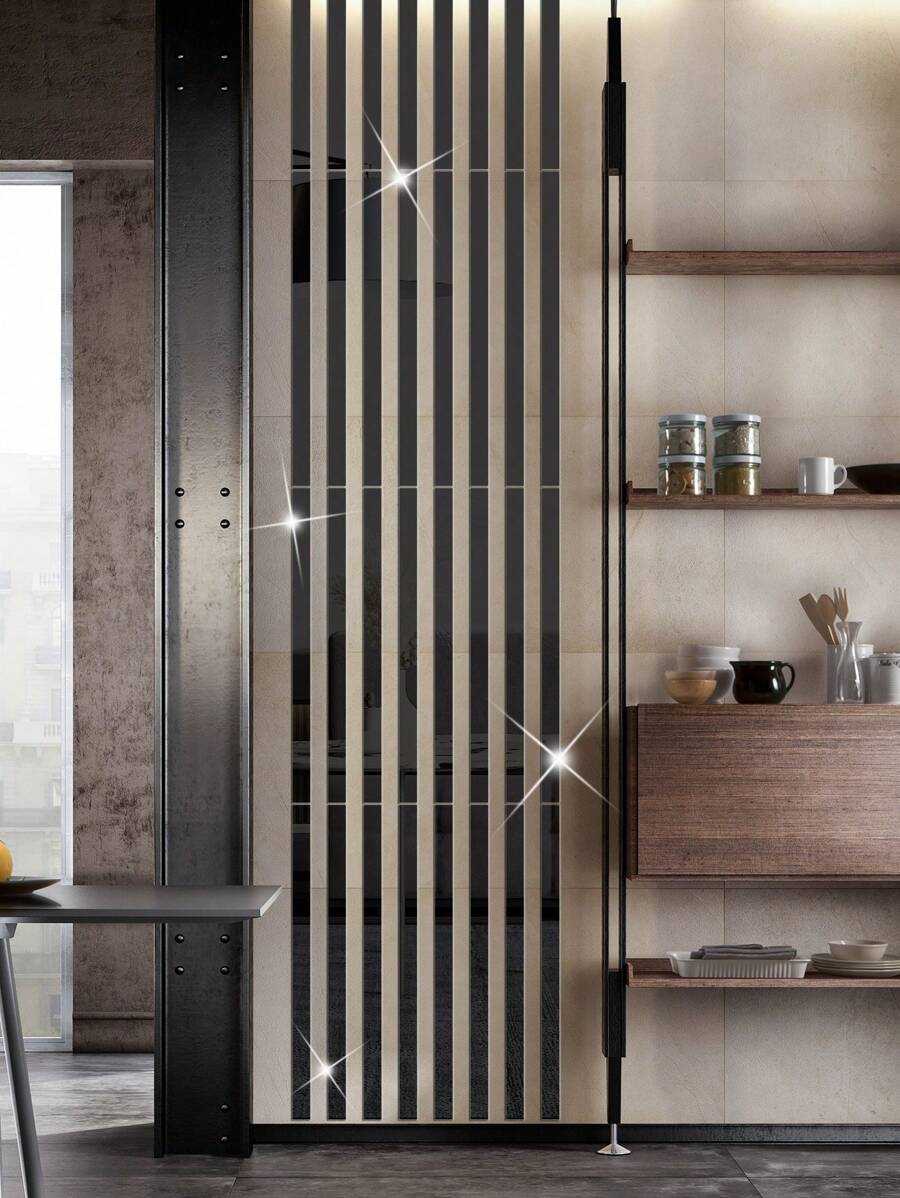 SHEIN 10 件亚克力镜面装饰墙贴情人节、情人节婚礼、生日镜面墙面装饰房间装饰墙镜房间装饰浴室装饰客厅装饰 - 黑色 - 查看 1