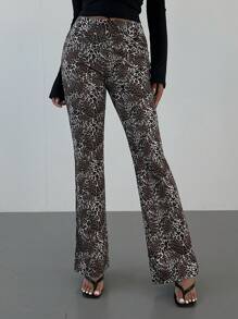 Aloruh 女士豹纹休闲裤，简约设计，适合日常穿着，感恩节性感秋季嬉皮士万圣节装扮，豹纹裤秋季款 - 卡其色 - 查看 5