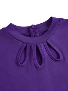 SHEIN LUNE Women's Solid Color Round Neck Ruffle Trim Elegant Long Sleeve Jumpsuit - Purple - View 3