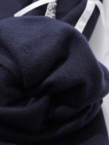 DAZY 1 件女式纯色拼接蝴蝶结装饰休闲中长连衣裙秋冬 - 藏蓝色 - 查看 10