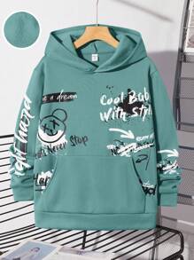 SHEIN 1pc Teen Boys Casual Loose Comfy Versatile Graffiti Printed Hoodie,In Fall/Winter - Green - View 1