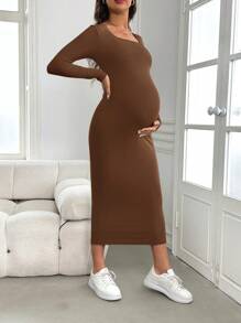 SHEIN Maternity Baby Shower Dress, Green Fitted Long Sleeve Bodycon Pregnant Dress, Autumn/Winter