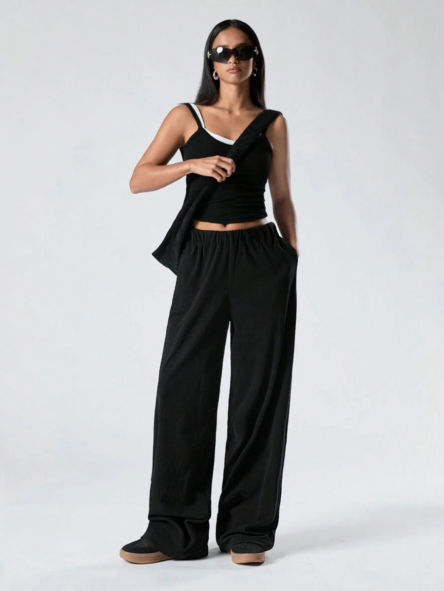 LYSMO Women Solid Color Pleated Simple Casual Pants