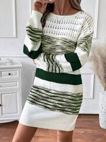 SHEIN LUNE 撞色拼布针织毛衣裙，秋季休闲风 - 彩色 - 查看 4