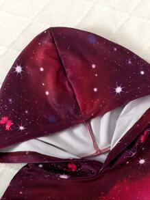 2pcs/Set Girls Casual Sports Hooded Long Sleeve Butterfly Print Sweatshirt And Drawstring Pants Set, Suitable For Vacation, Travel And Outdoor, Spring & Autumn