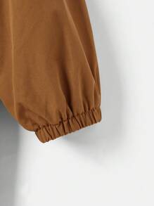 SHEIN EZwear 大码前拉链蓬松拼布口袋豹纹图案衬里棉服，秋冬 - 棕色 - 查看 4