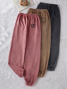3pcs Set: Plush Embroidered Drawstring Waist Pants For Autumn/Winter  Cozy And Elegant Details, Fall Winter Clothes, Fluffy
