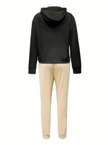 SHEIN Bộ 2 chiếc/bộ áo hoodie in hình gấu tối giản cho nữ và quần dài buộc dây phía trước, thường ngày - Nhiều màu - Xem 2