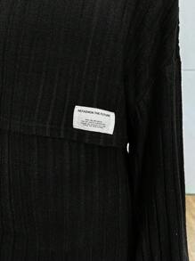 SHEIN Leap Crew Bộ đồ thường ngày thu đông cho bé gái tuổi mới lớn 2 món - Áo crop top hở vai rộng rãi, cổ đứng, dệt kim gân mềm mại & váy hai dây bó sát - màu đen - Xem 6