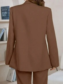 Celure Plus Size Casual Solid Color Lapel Blazer Jacket For Autumn - Brown - View 2