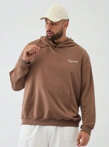 Manfinity NXTstreet Suéter de Malha com Capuz Casual de Plus Size Masculino com Impressão Solta de Letra e Árvore
