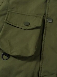 Manfinity Homme Men's Winter Letter Pattern Raglan Sleeve Thermal Lined Casual Hooded Detachable Padded Coat - Army Green - View 4