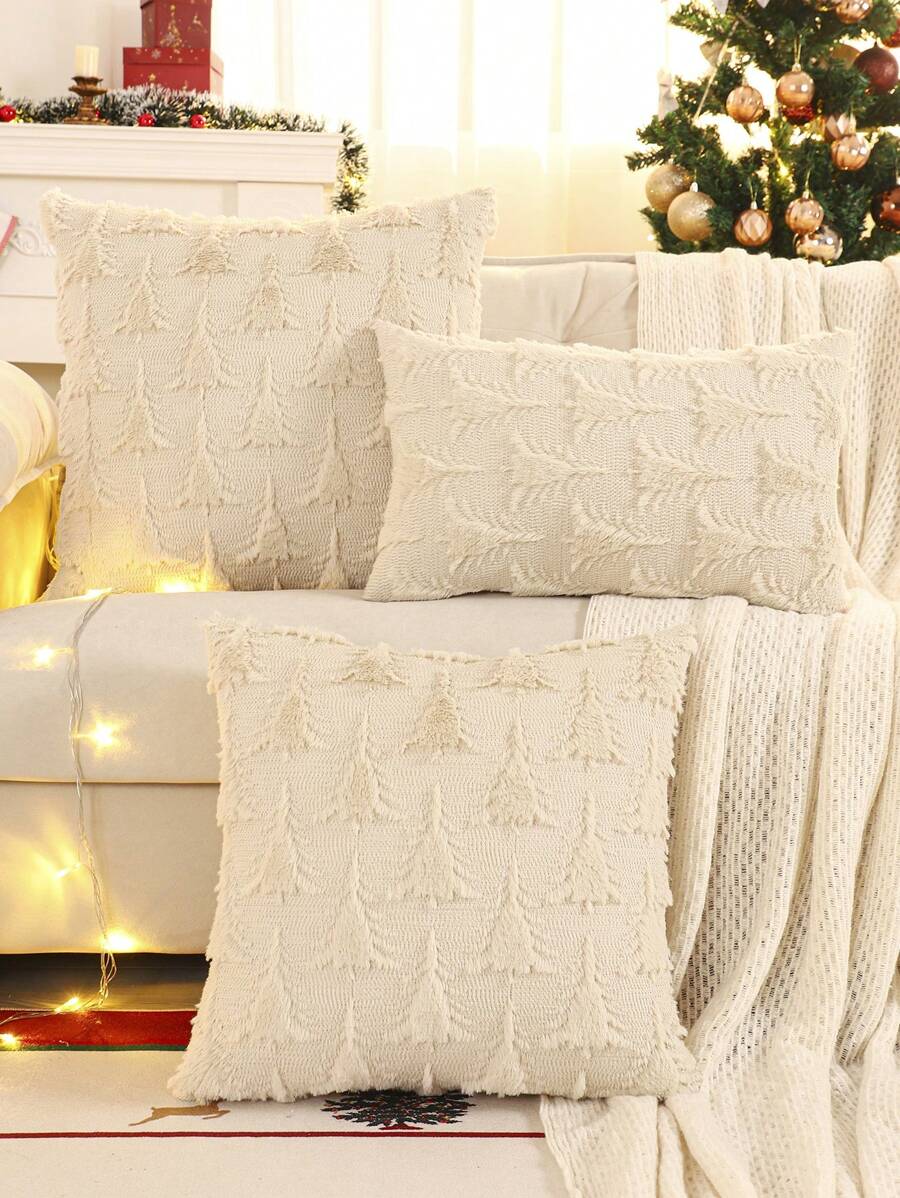 1 件圣诞树枕套，毛绒绗缝刺绣圣诞装饰，秋季/冬季