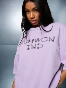 SUMWON WOMEN Camiseta lavada oversize con estampado gráfico frontal