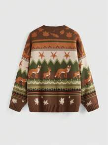 ROMWE Fairycore Retro Contrast Color Geometric Animal Pattern Sweater, Autumn & Winter - Multicolor - View 2
