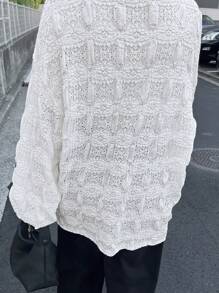 FRIFUL Camiseta de mujer casual sólida con textura y calado para otoño