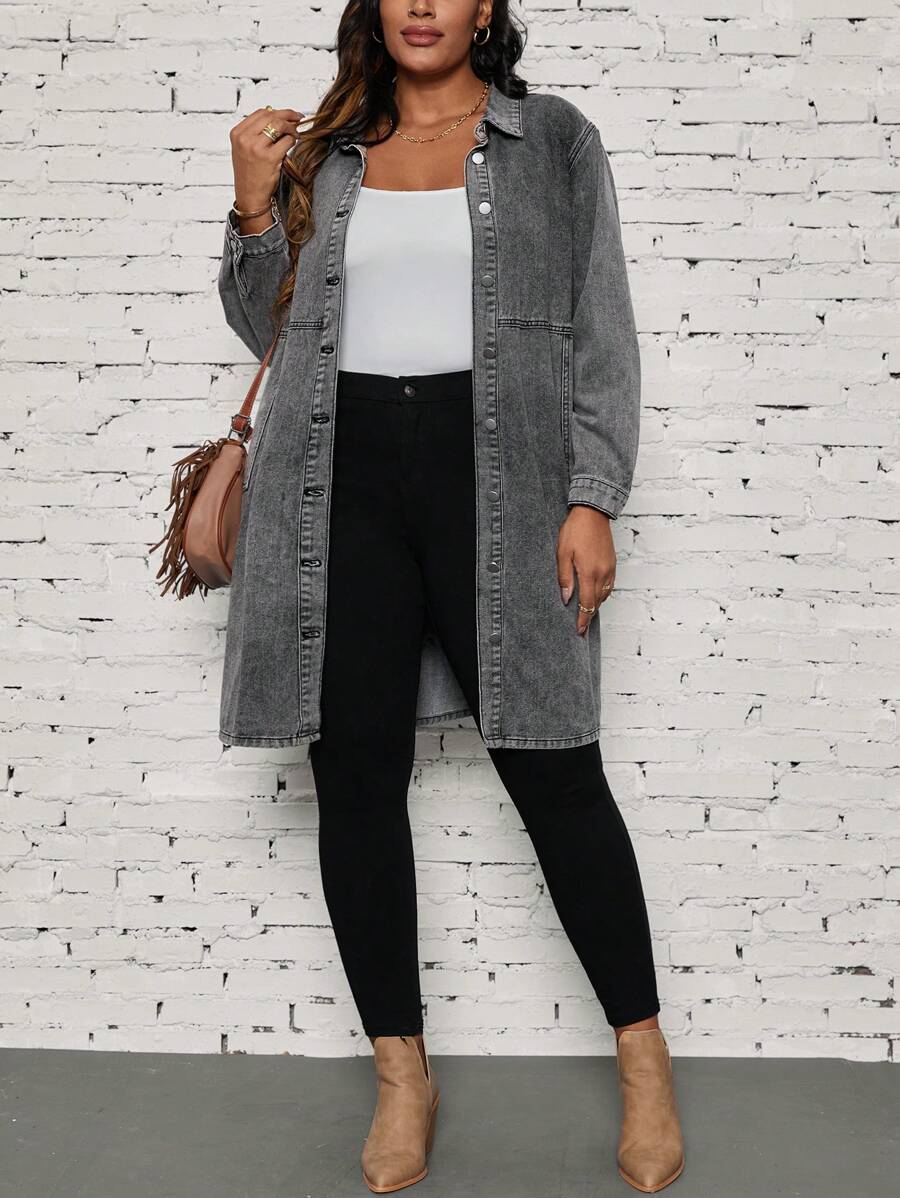 EMERY ROSE 大码女式长袖单排扣牛仔夹克，休闲宽松，秋季