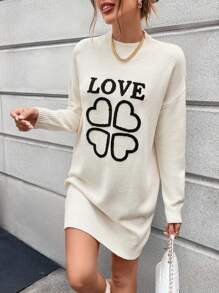 Chiquease Women's Loose Floral Print Crew Neck Sweater Dress Fall Cloth For Women - Apricot - View 5