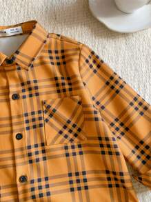 Blossori Young Boys Casual Plaid Long Sleeve Shirt For Autumn - Yellow - View 4