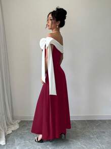 Elenzga Đầm dự tiệc dài thanh lịch màu đen và trắng - Đỏ và trắng - Xem 2