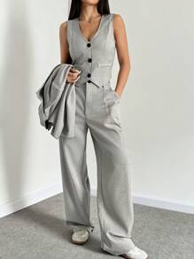 SHEIN EZwear 3 件套西装：夹克、背心和裤子