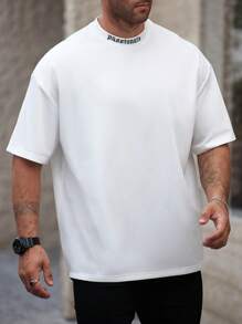 Manfinity Homme 男士加大码字母印花圆领短袖休闲 T 恤 - 白色 - 查看 1