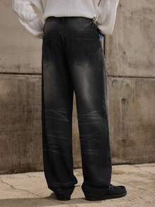 Forever 21 Quần Jeans Ống Thẳng Phong Cách Thường Ngày Cho Nam Màu Đen Đã Giặt, Họa Tiết Râu Mèo, Thích Hợp Mặc Vào Mùa Thu Đông - màu đen - Xem 3