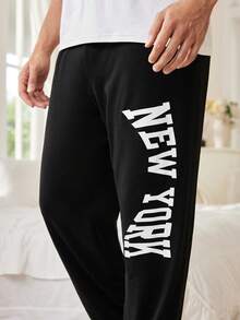 Men Contrast Color Block V-Neck Short Sleeve Letter Print Top And Long Pants Casual Pajama Set - White - View 8