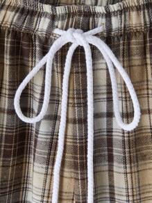 SHEIN BASICS 休闲编织格子低腰宽松直筒女裤 - 彩色 - 查看 5