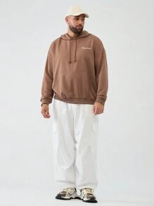 Manfinity NXTstreet Suéter de Malha com Capuz Casual de Plus Size Masculino com Impressão Solta de Letra e Árvore