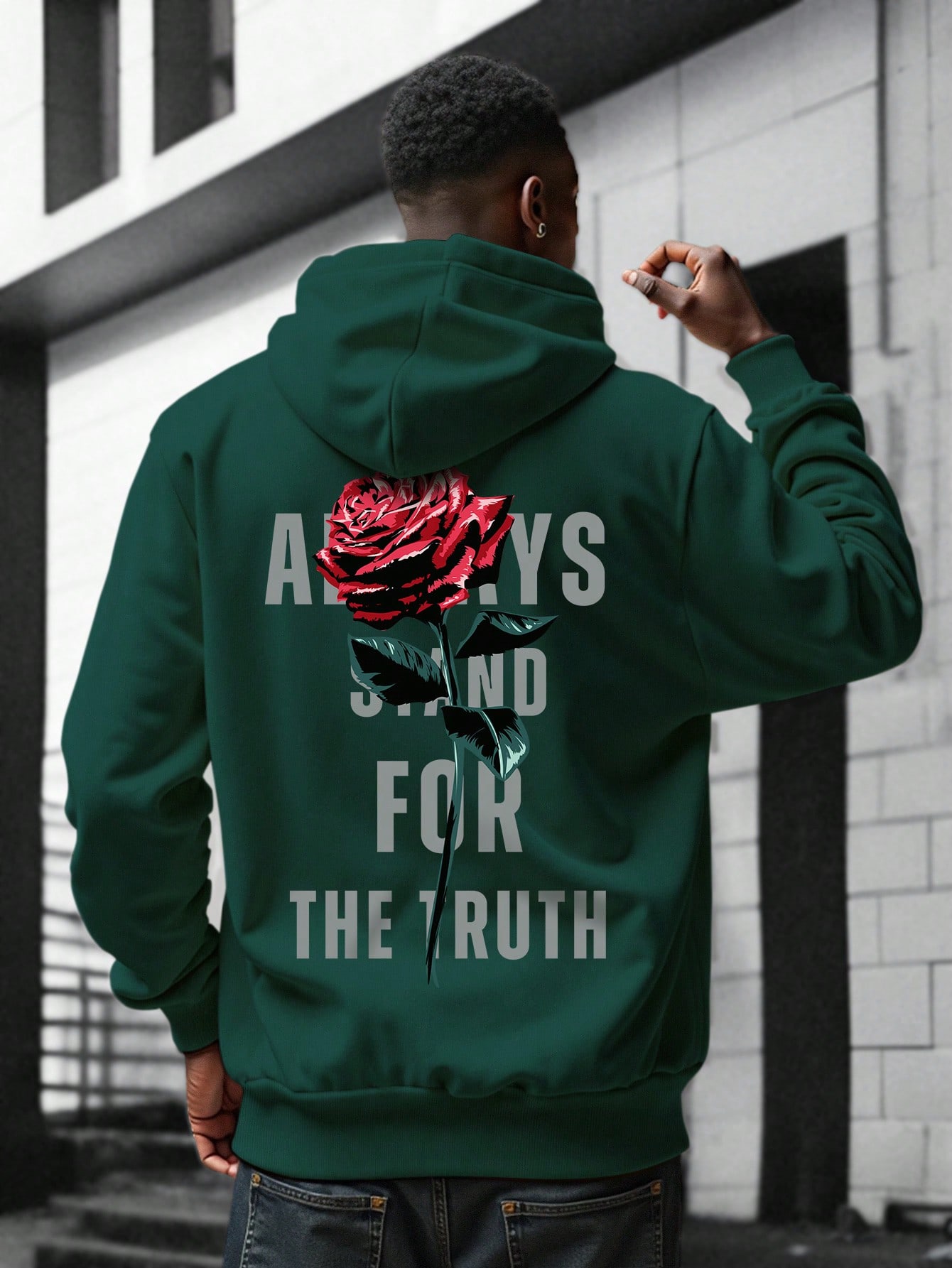 Manfinity Dauomo Men's Autumn Slogan & Floral Print Long Sleeve Casual Hoodie