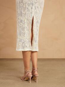 SHEIN Unity Elegant Spaghetti Strap Jacquard Sheer Dress, Summer - White - View 4