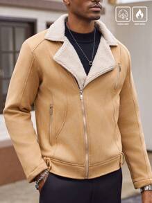 Manfinity LEGND 男式保暖内衬仿麂皮拉链夹克保暖翻领毛绒外套