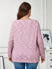 SHEIN LUNE Áo thun dài tay cổ tròn cỡ lớn, kiểu dáng cơ bản, thoải mái cho mặc hàng ngày, thích hợp cho dịp Giáng sinh, Năm mới, Ngày lễ tình nhân. - Hồng - Xem 2