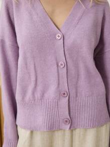 Aralina Women's Solid Color V-Neck Drop Shoulder Long Sleeve Single-Button Casual Cardigan, Autumn/Winter