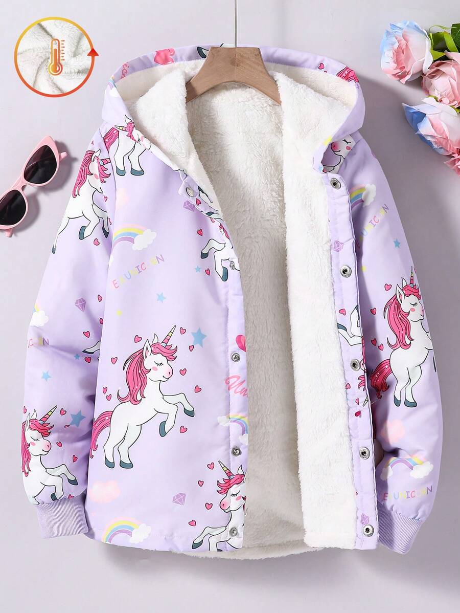 Tween Girls Long Sleeve Front Button All-Over Print Hooded Casual Jacket - Violet Purple - View 1