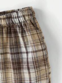 SHEIN BASICS 休闲编织格子低腰宽松直筒女裤 - 彩色 - 查看 3